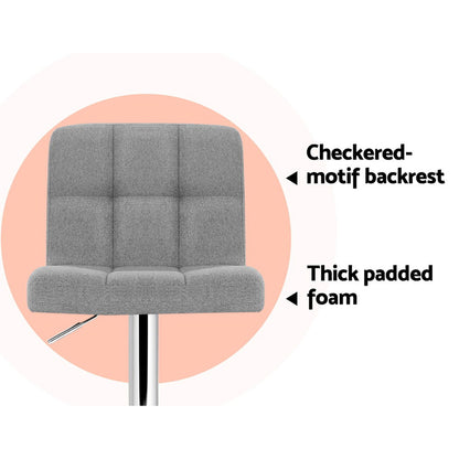 4 x Linen Fabric Padded Gas Lift Bar Stools Grey