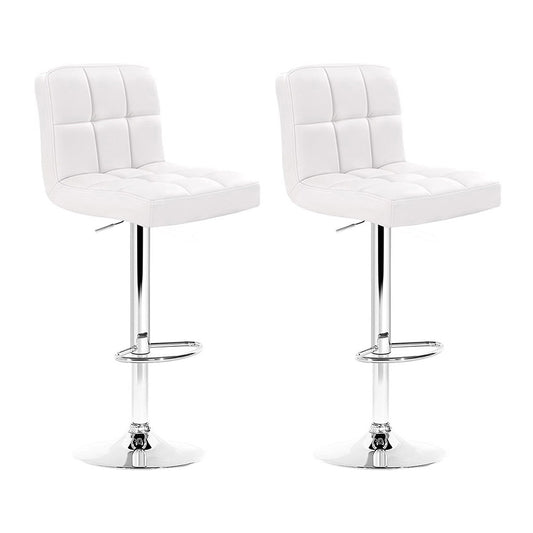 2 x Leather Gas Lift Bar Stools White