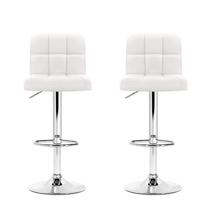 2 x Leather Gas Lift Bar Stools White