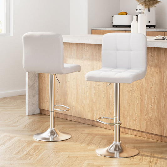 2 x Leather Gas Lift Bar Stools White