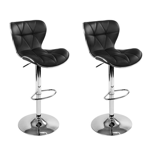 2 x Leather Padded Gas Lift Bar Stool Black