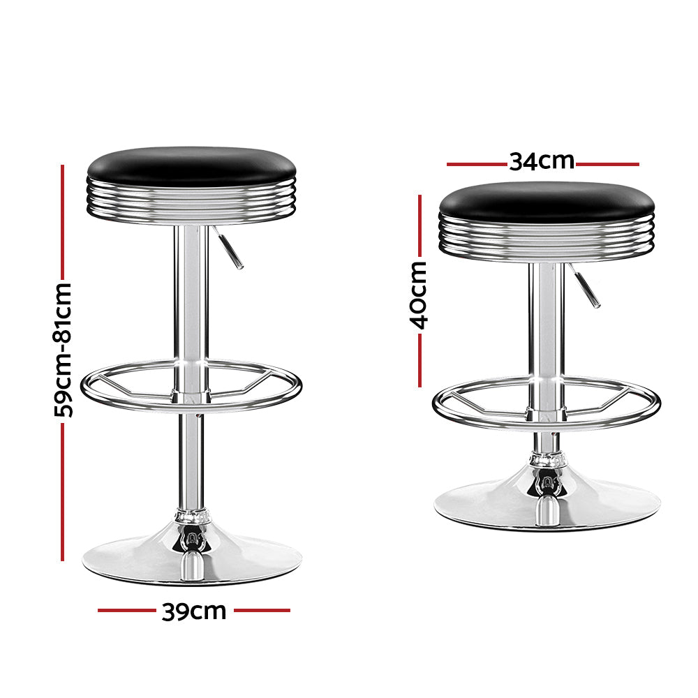 2 x Leather Swivel Bar Stools Chrome and Black