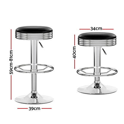 2 x Leather Swivel Bar Stools Chrome and Black