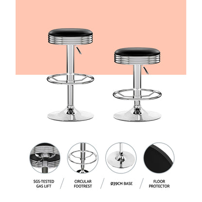 2 x Leather Swivel Bar Stools Chrome and Black