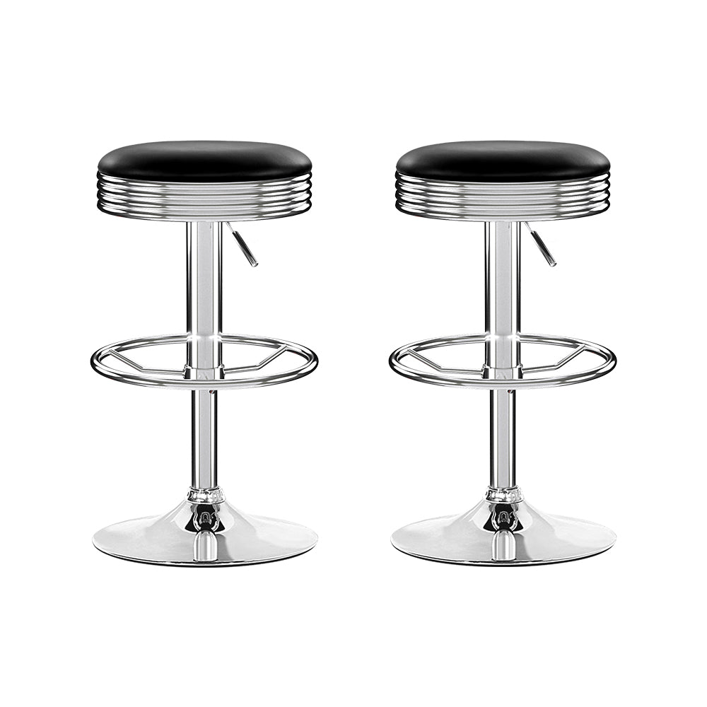 2 x Leather Swivel Bar Stools Chrome and Black