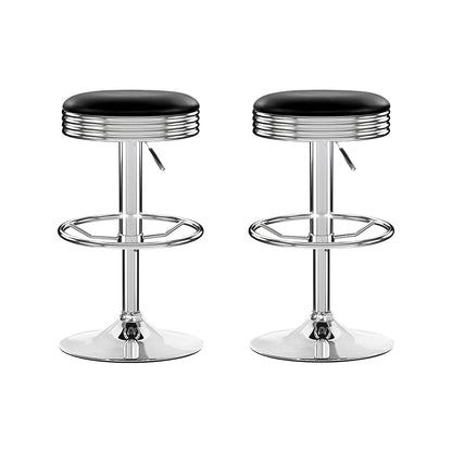 2 x Leather Swivel Bar Stools Chrome and Black