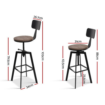 Swivel Adjustable Industrial Bar Stool w/backrest – Black Metal Frame & Elm Wood Seat