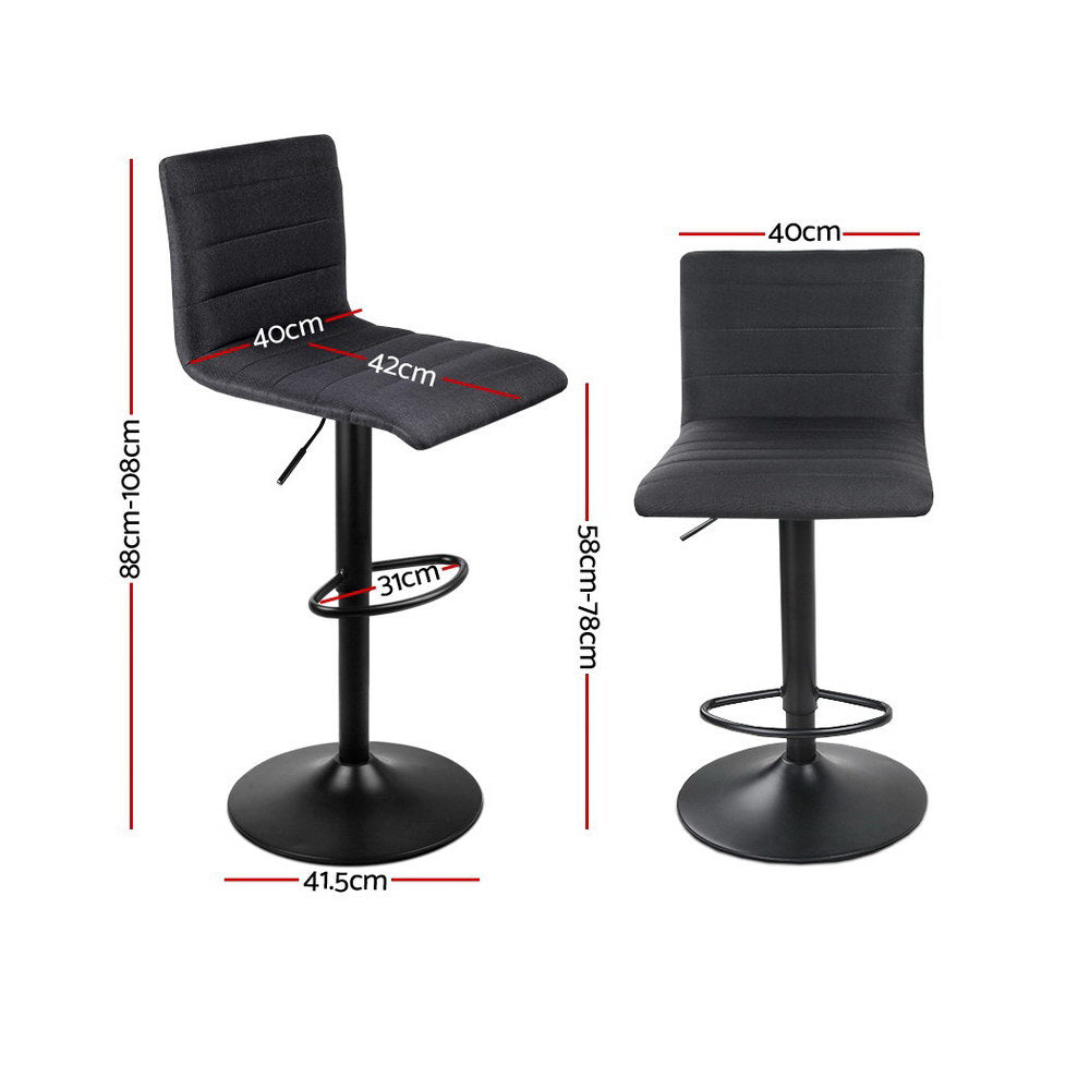 Set of 4 Linen Fabric Gas Lift Bar Stools All Black