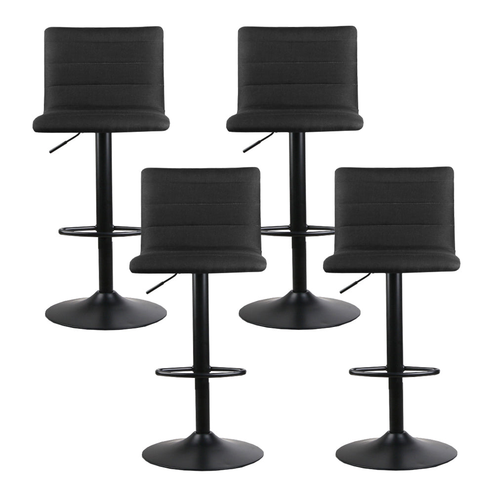 Set of 4 Linen Fabric Gas Lift Bar Stools All Black