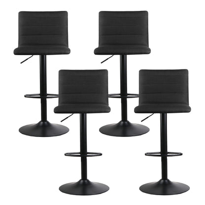 Set of 4 Linen Fabric Gas Lift Bar Stools All Black