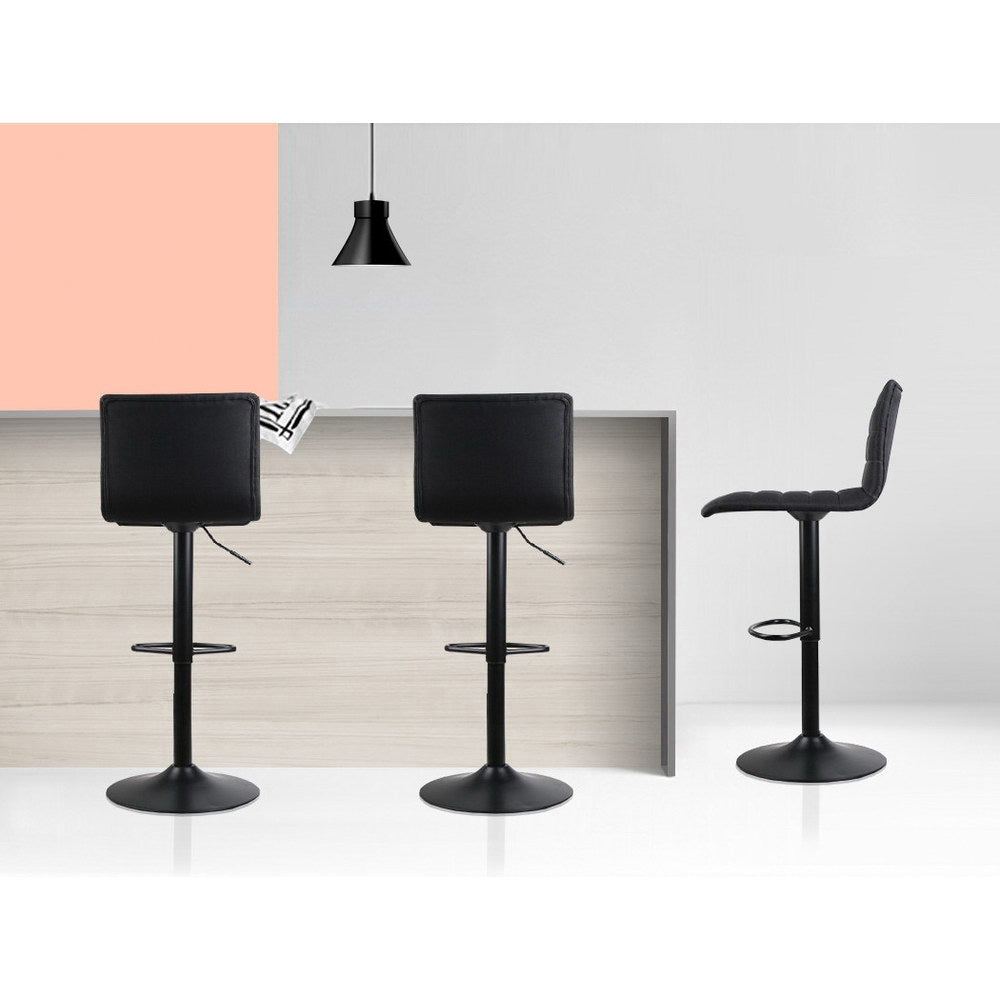 Set of 4 Linen Fabric Gas Lift Bar Stools All Black