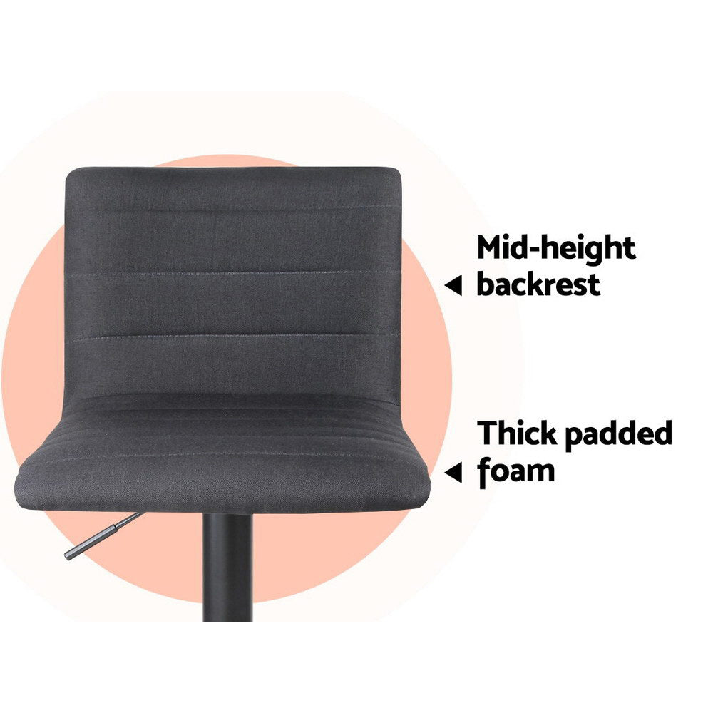 Set of 4 Linen Fabric Gas Lift Bar Stools All Black