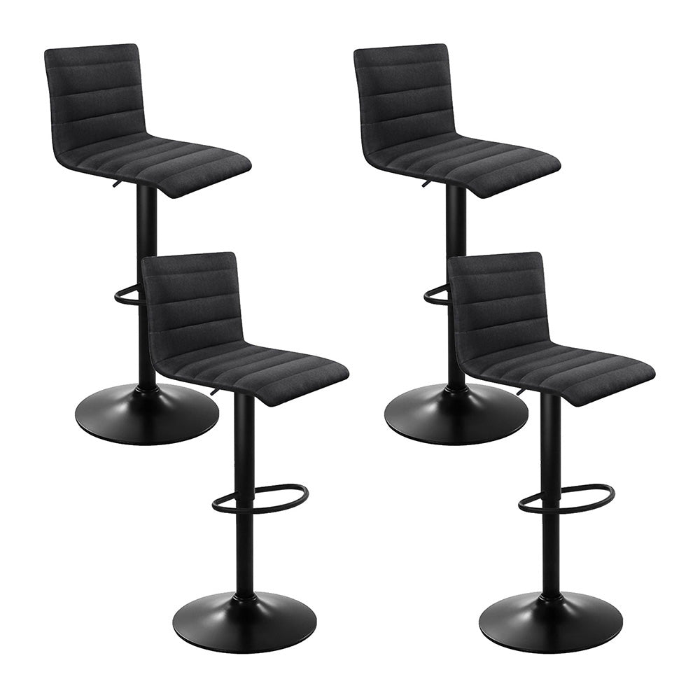 Set of 4 Linen Fabric Gas Lift Bar Stools All Black