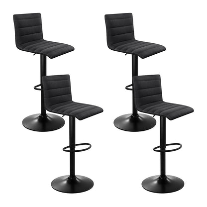 Set of 4 Linen Fabric Gas Lift Bar Stools All Black