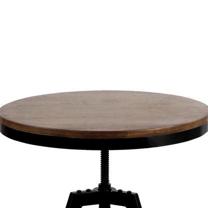Adjustable Round Bar Table – Industrial Elm Wood Dining Table