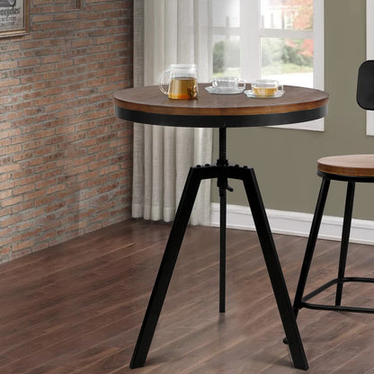 Adjustable Round Bar Table – Industrial Elm Wood Dining Table