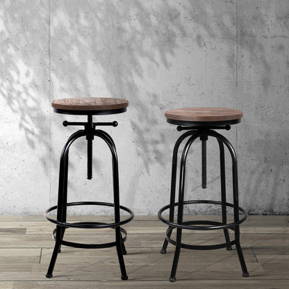 Zane Adjustable Industrial Elm Wood Bar Stools – Brown (Single)