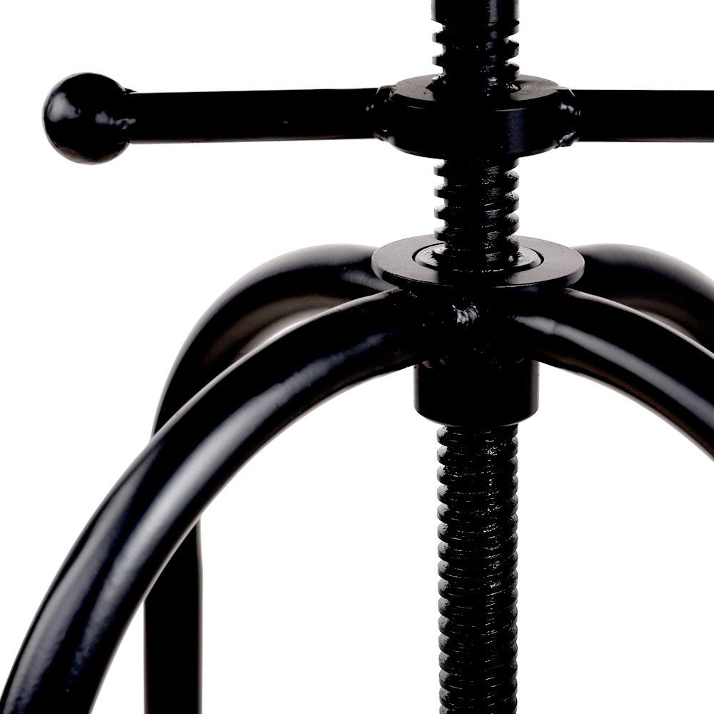 Set of 2 Swivel Adjustable Industrial Bar Stools – Black Metal Frame & Elm Wood Seat
