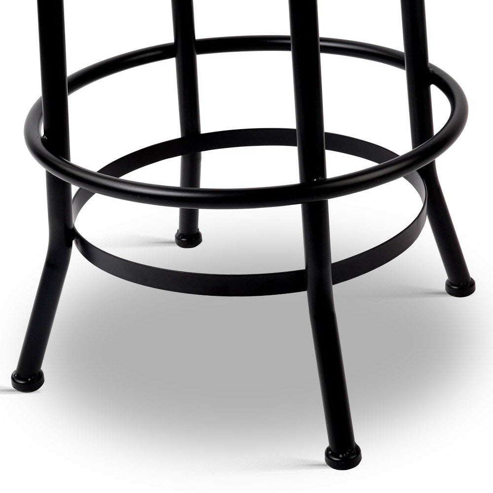 Set of 2 Swivel Adjustable Industrial Bar Stools – Black Metal Frame & Elm Wood Seat