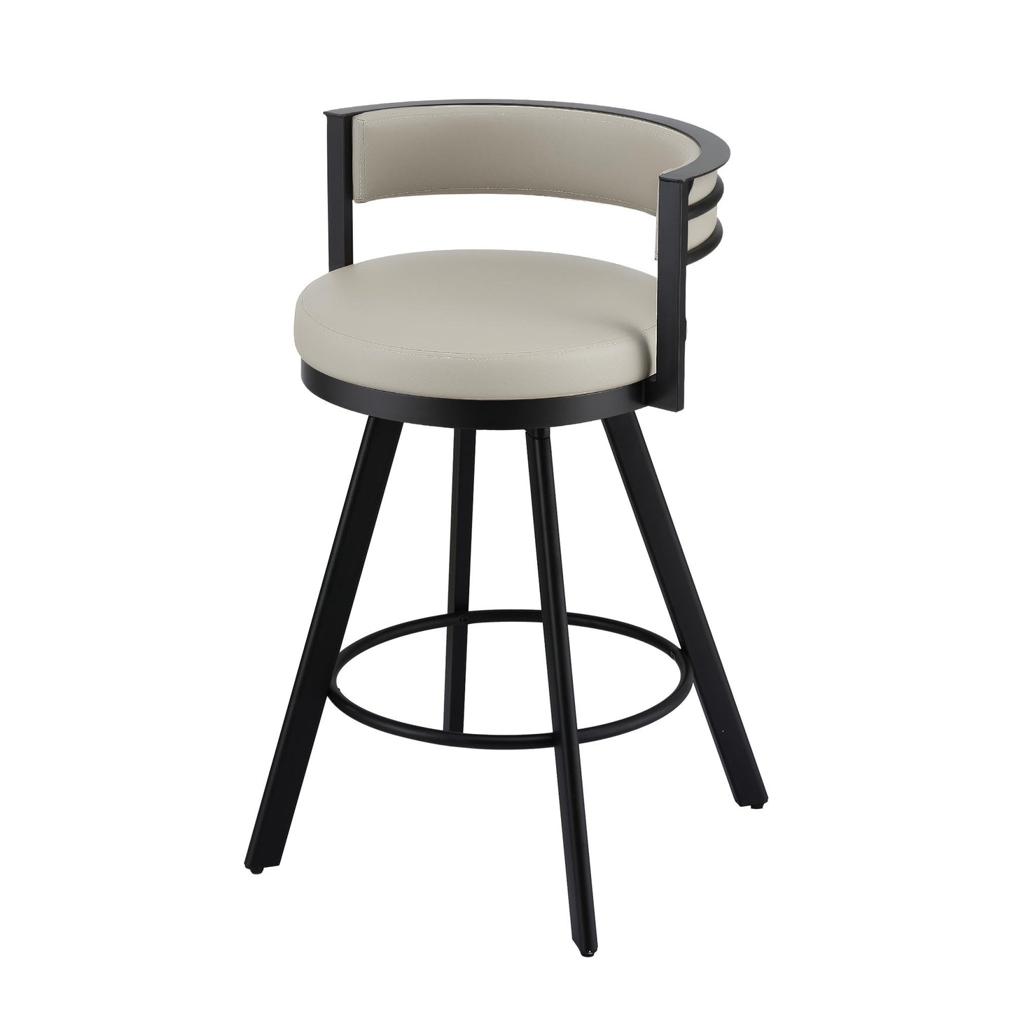 Bar stool with black frame and beige cushion on a white background