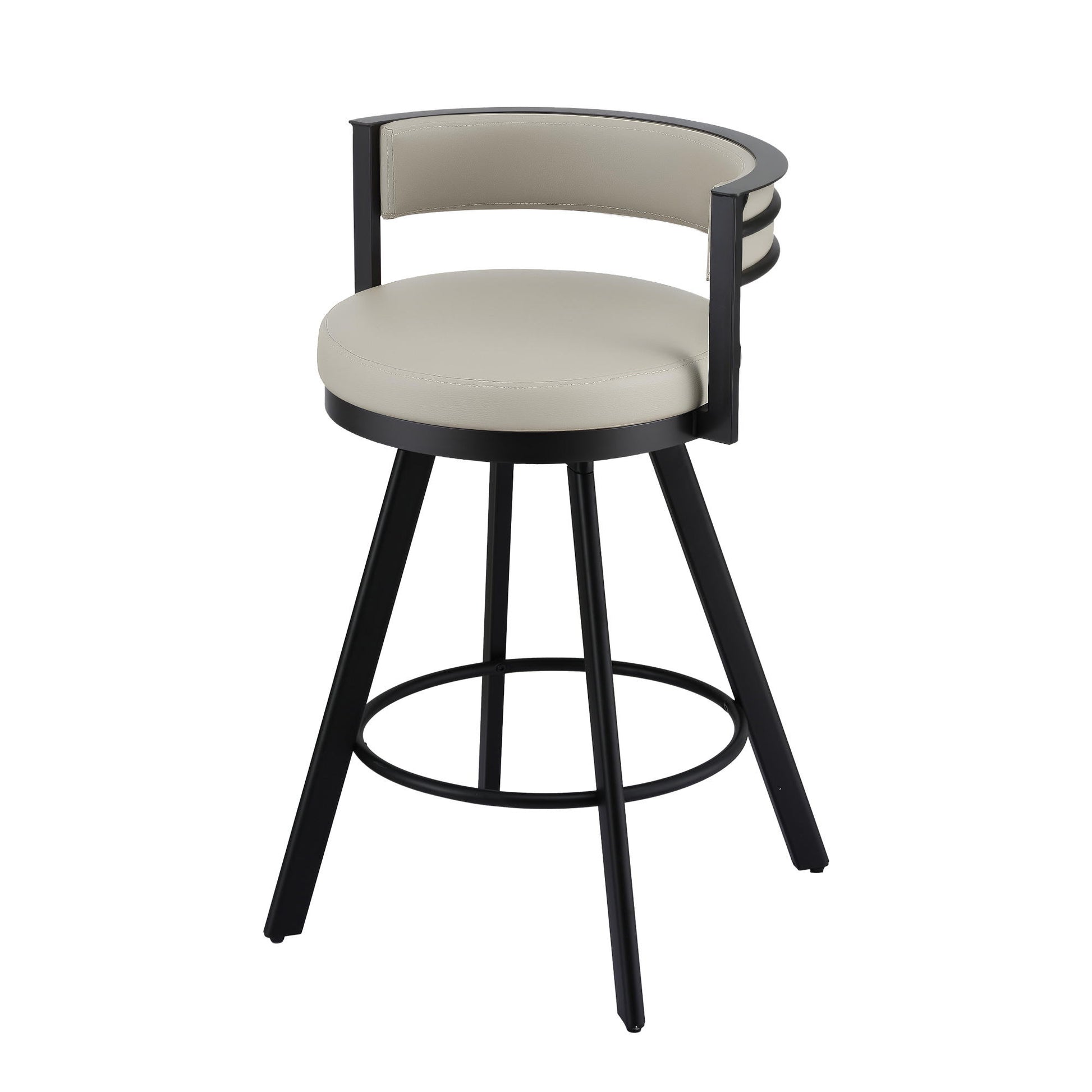 Bar stool with black frame and beige cushion on a white background