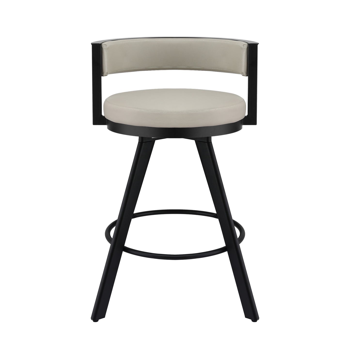 Bar stool with black frame and beige cushion on a white background