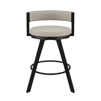 Bar stool with black frame and beige cushion on a white background