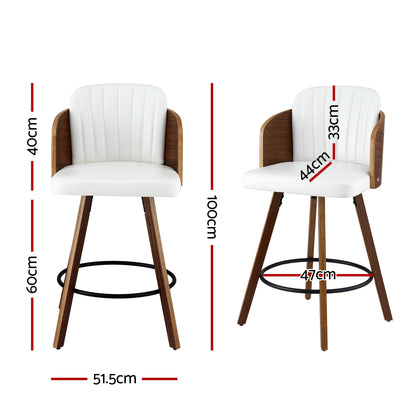 Two bar stools with dimensions marked on a white background