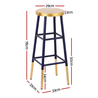 Archer Metal Bar Stool – Navy & Gold 76cm