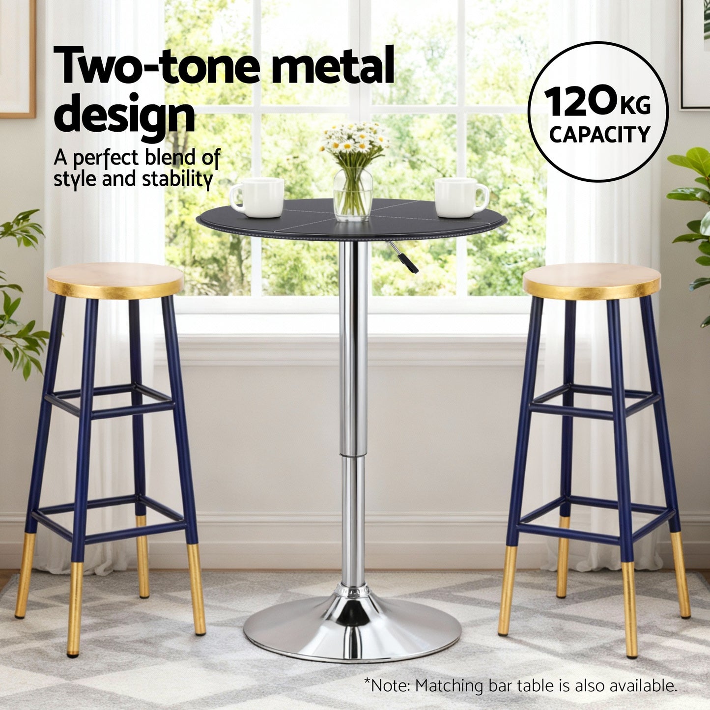 Archer Metal Bar Stool – Navy & Gold 76cm