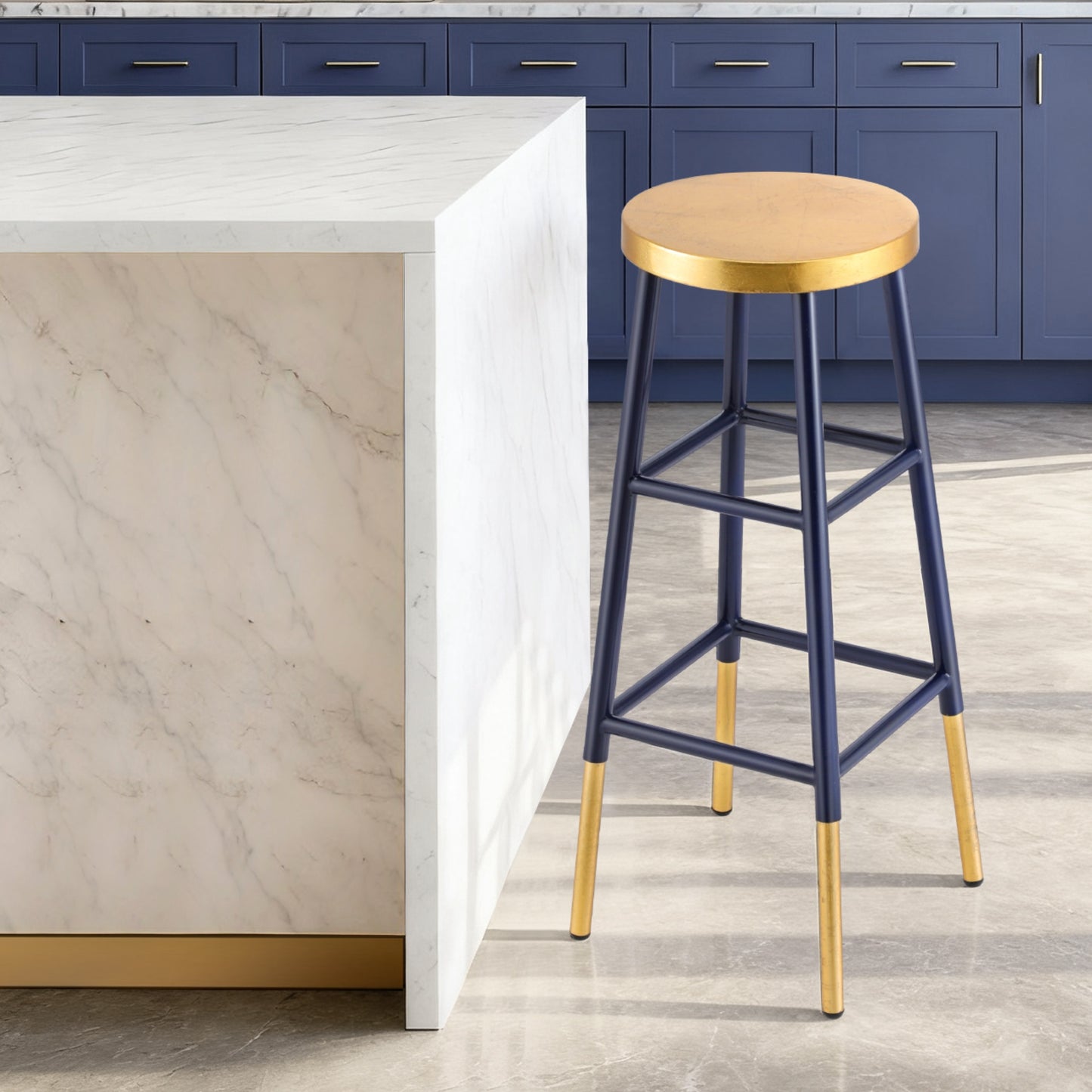 Archer Metal Bar Stool – Navy & Gold 76cm