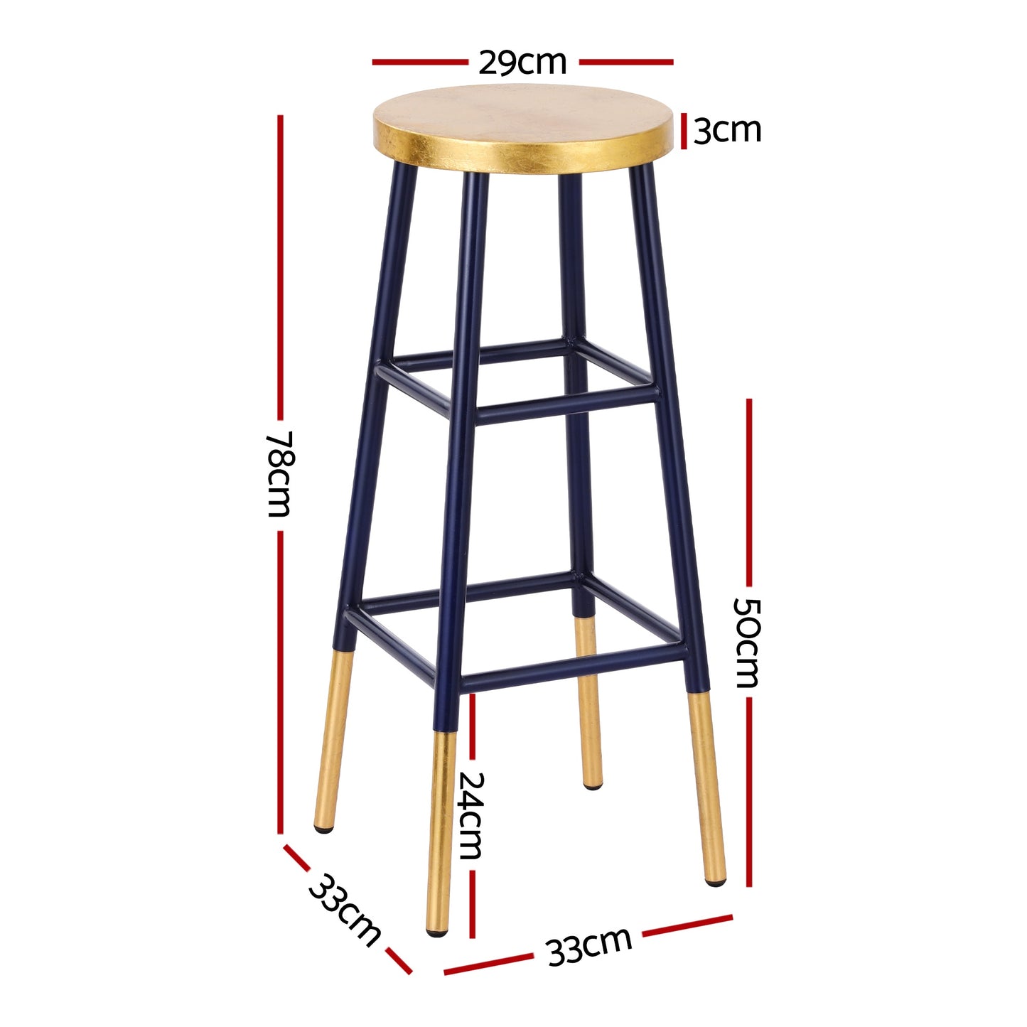 Archer Metal Bar Stool – Navy & Gold 76cm (Set of 4)