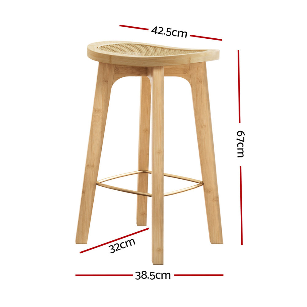 Wooden bar stool with dimensions marked on a white background