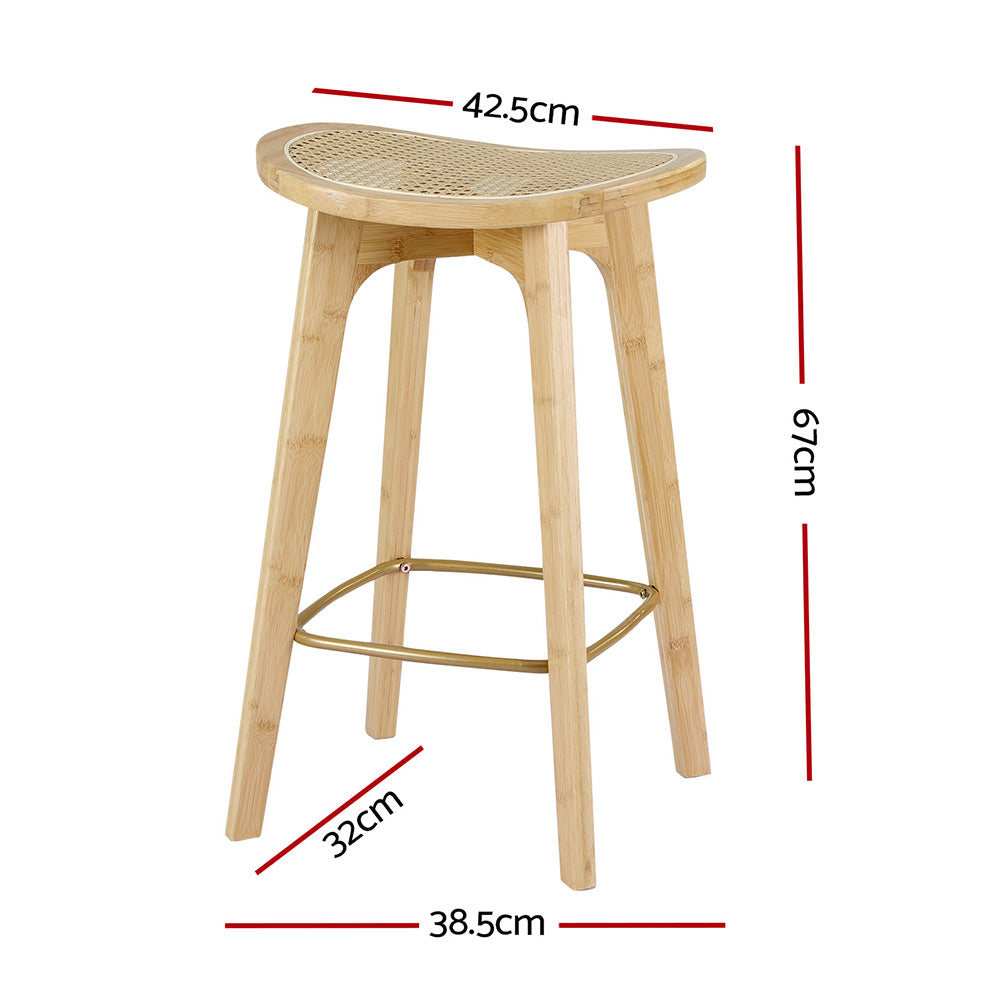 Wooden bar stool with dimensions marked on a white background