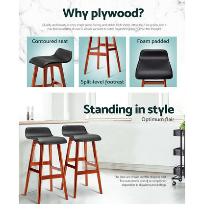 Advertisement for plywood stools with features and a lifestyle setting.