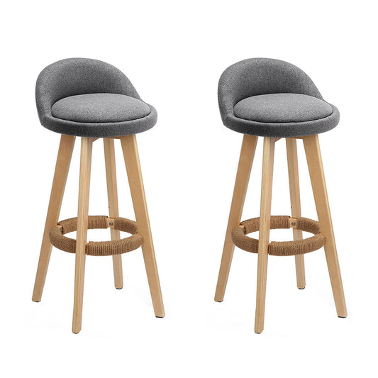 Set of 2 Linen Fabric Padded Swivel Bar Stools Timber Grey