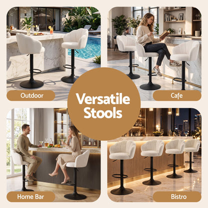 Collage of ivory velvet adjustable bar stools styled in home bars, kitchens, cafes and entertaining spaces.