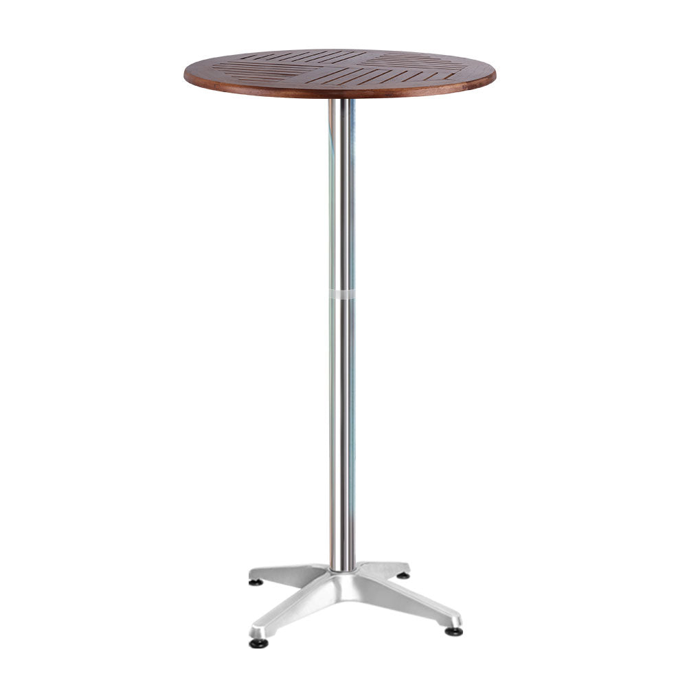 Apex Outdoor Aluminium Adjustable Bar Table – Round, Brown (Wood Finish)