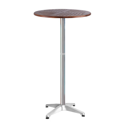 Apex Outdoor Aluminium Adjustable Bar Table – Round, Brown (Wood Finish)