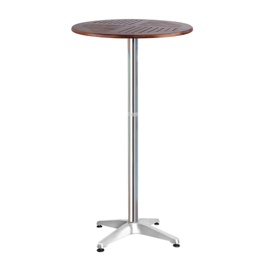 Apex Outdoor Aluminium Adjustable Bar Table – Round, Brown (Wood Finish)