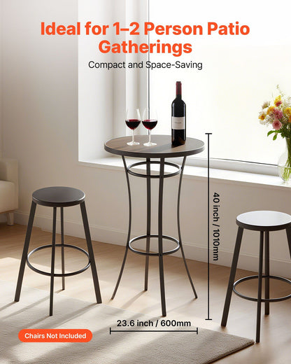 Small table with two stools in a room setting, ideal for 1-2 person patio gatherings.
