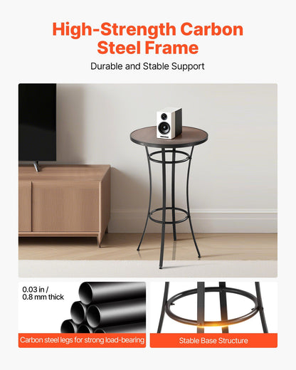 Side table with high-strength carbon steel frame, TV stand, and close-up of carbon steel legs on a light background.