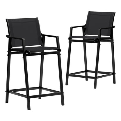 Outdoor Bar Stools Steel Dining Chairs Patio Furniture Garden Black (Set of 2)