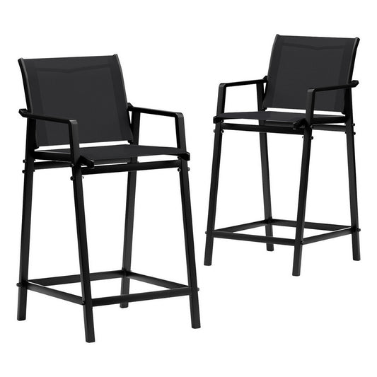 Outdoor Bar Stools Steel Dining Chairs Patio Furniture Garden Black (Set of 2)