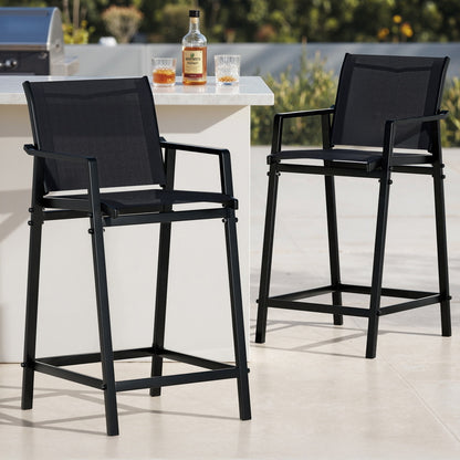 Outdoor Bar Stools Steel Dining Chairs Patio Furniture Garden Black (Set of 2)