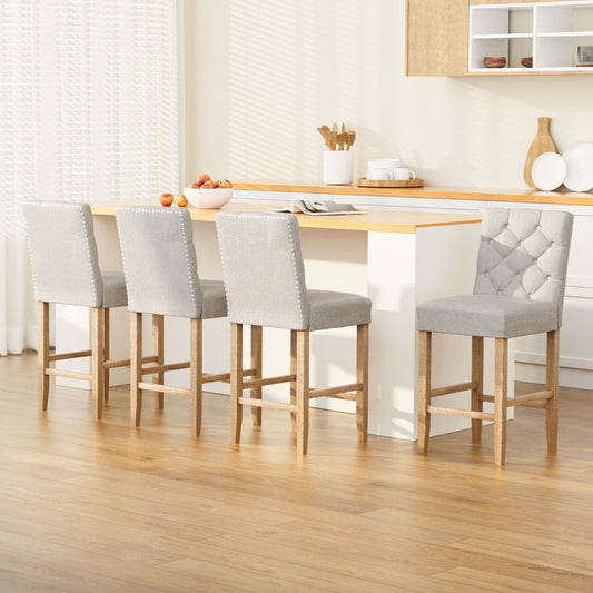 Luna Upholstered Linen Timber Frame Bar Stools Beige (Set of 4)