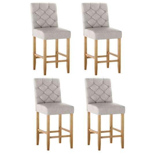 Luna Upholstered Linen Timber Frame Bar Stools Beige (Set of 4)