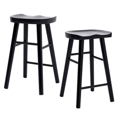 Two black bar stools on a white background