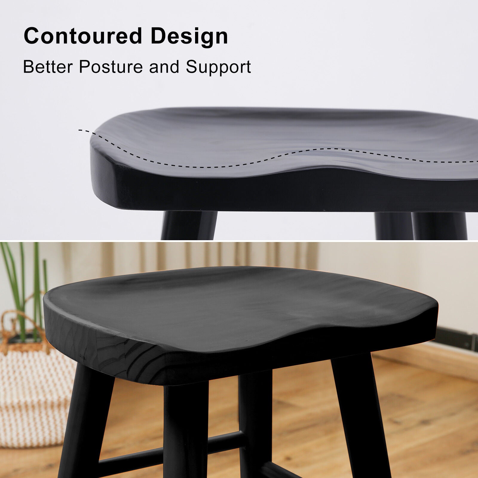 Gray and black bar stools with contoured designs on a white background