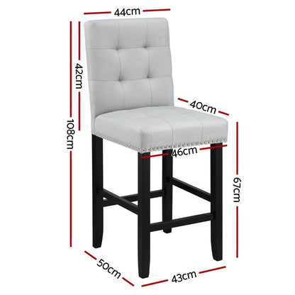 Grey bar stool with dimensions marked on a white background